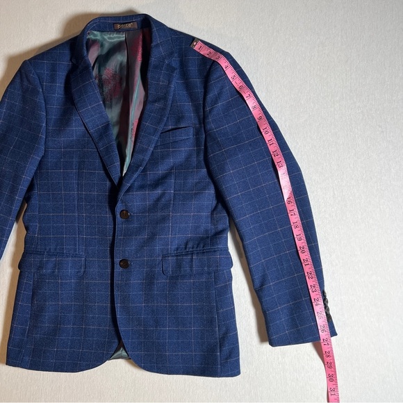Paite 100% Wool Blue Plaid Blazer w/ Green + Red Satin Lining, Sz 48 Fits Medium - Picture 5 of 14